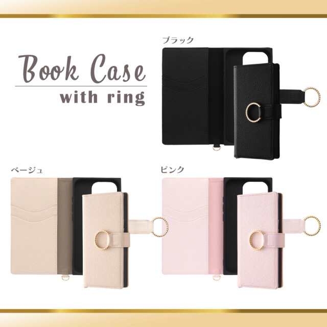 【iPhone15 Pro ケース】耐衝撃 手帳型レザーケース KAKU Ring (ブラック)サブ画像