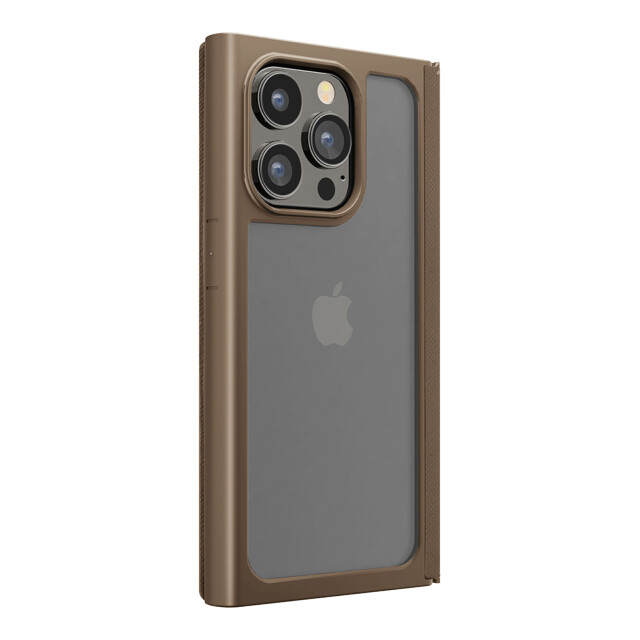 【iPhone15 Pro ケース】ガラスフリップケース スクエアデザイン (ブラウン)サブ画像