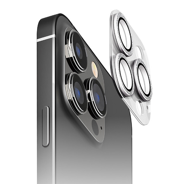 【iPhone15 Pro/15 Pro Max フィルム】カメラフルプロテクター (ラメシルバー)