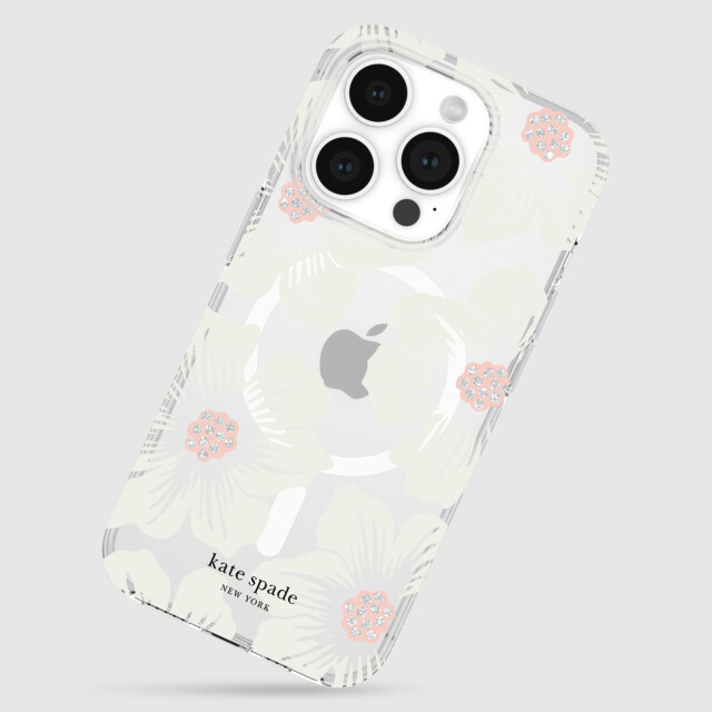 【iPhone15 Pro ケース】Protective Hardshell Case for MagSafe (Hollyhock Cream/Blush/Translucent White/Glitter Flower Centers/Black Logo)goods_nameサブ画像