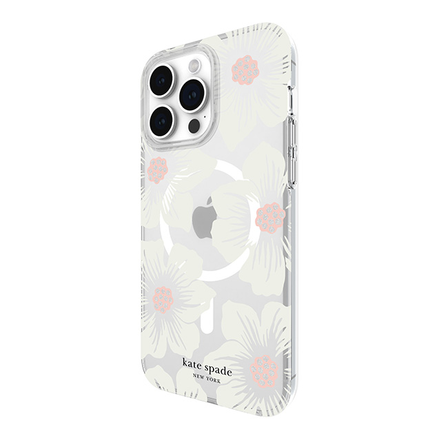 【iPhone15 Pro Max ケース】Protective Hardshell Case for MagSafe (Hollyhock Cream/Blush/Translucent White/Glitter Flower Centers/Black Logo)サブ画像