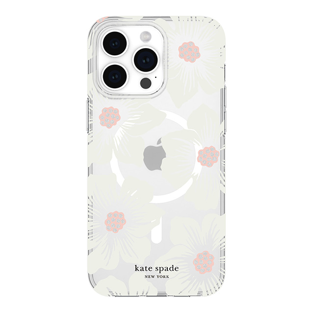 【iPhone15 Pro Max ケース】Protective Hardshell Case for MagSafe (Hollyhock Cream/Blush/Translucent White/Glitter Flower Centers/Black Logo)サブ画像