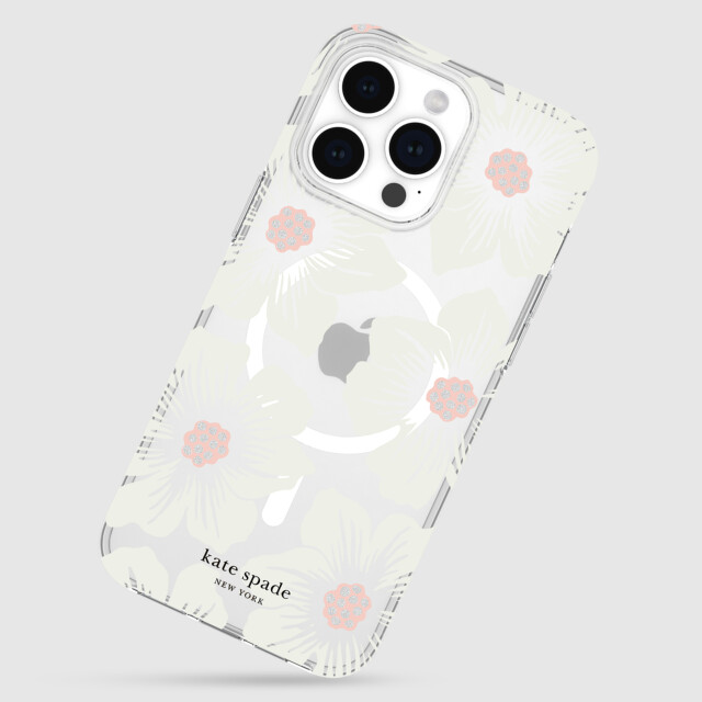 【iPhone15 Pro Max ケース】Protective Hardshell Case for MagSafe (Hollyhock Cream/Blush/Translucent White/Glitter Flower Centers/Black Logo)サブ画像