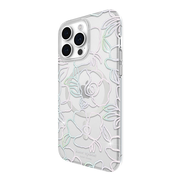 【iPhone15 Pro Max ケース】Protective Hardshell Case for MagSafe (Modern Floral Glitter Silver/Iridescent Foil Logo)goods_nameサブ画像