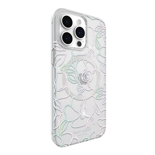 【iPhone15 Pro Max ケース】Protective Hardshell Case for MagSafe (Modern Floral Glitter Silver/Iridescent Foil Logo)goods_nameサブ画像