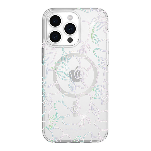 【iPhone15 Pro Max ケース】Protective Hardshell Case for MagSafe (Modern Floral Glitter Silver/Iridescent Foil Logo)goods_nameサブ画像