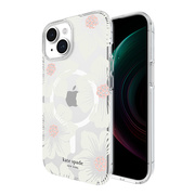 【iPhone15/14/13 ケース】Protective Hardshell Case for MagSafe (Hollyhock Cream/Blush/Translucent White/Glitter Flower Centers/Black Logo)