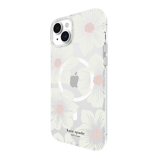 【iPhone15 Plus ケース】Protective Hardshell Case for MagSafe (Hollyhock Cream/Blush/Translucent White/Glitter Flower Centers/Black Logo)サブ画像