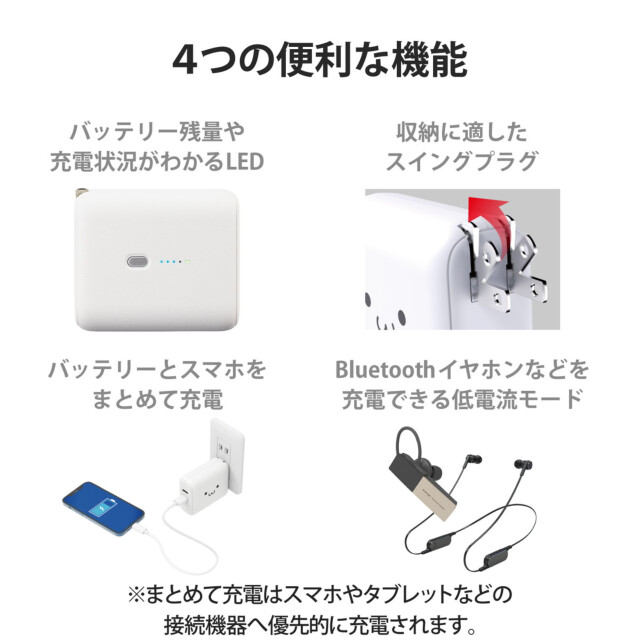 モバイルバッテリー/リチウムイオン電池/AC一体型/おまかせ充電対応/5000mAh/USB-A出力2ポート/PSE適合 (ホワイトフェイス)サブ画像