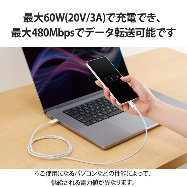 USB Type-C to USB Type-Cケーブル/USB Power Delivery対応/やわらか耐久 (1.2m/ホワイト)goods_nameサブ画像