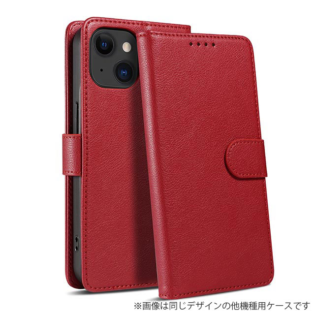 【iPhoneSE(第3/2世代)/8/7 ケース】シンプル手帳レザーケース (レッド)サブ画像