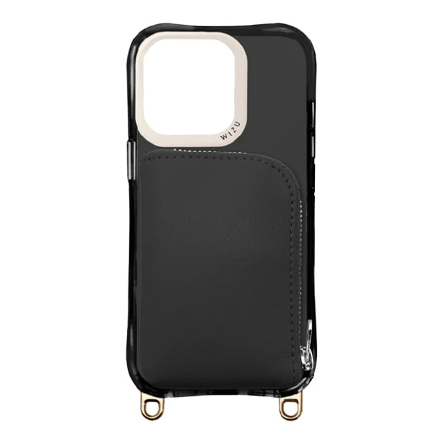 【iPhone15 Pro ケース】LEATHER POCKET CASE (ブラックブラック)