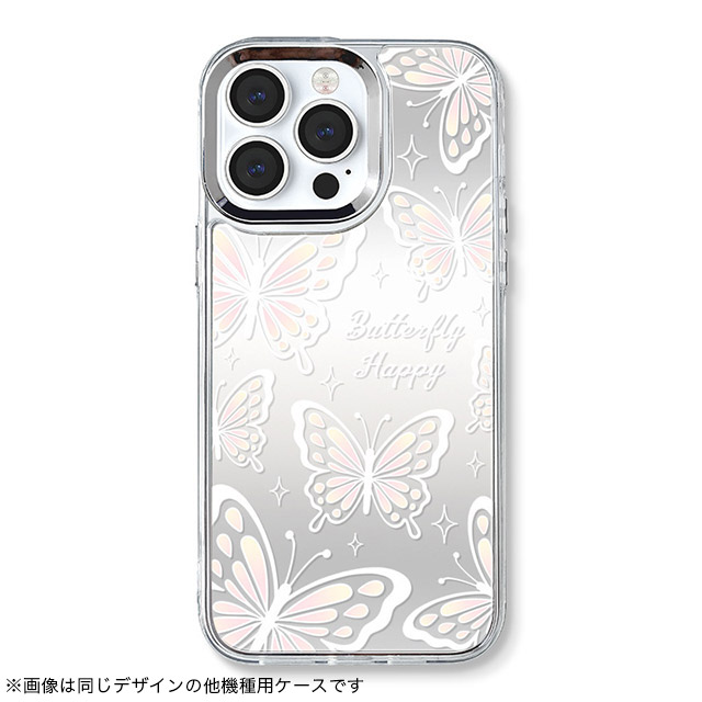 【iPhone15/14/13 ケース】ミラーケース ストラップ付き(バタフライ)サブ画像