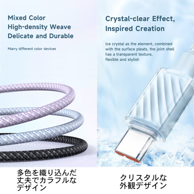 100W Type-C to Type-C Transparent Data Cable 1.2m (ブラック)サブ画像