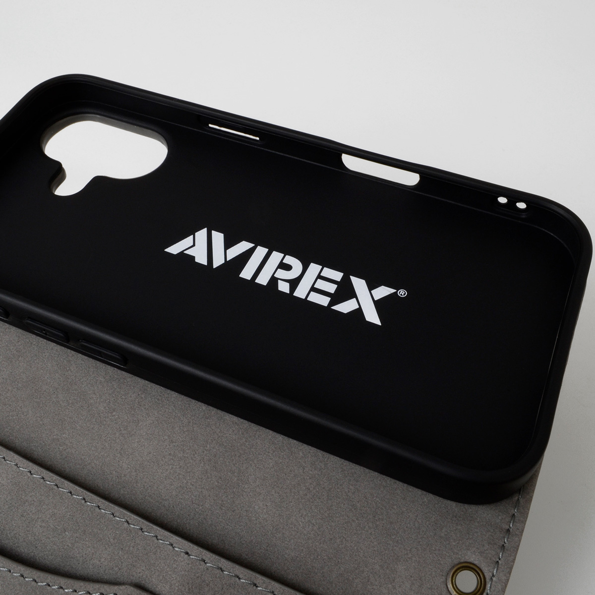 【iPhone16 ケース】AVIREX 手帳ケース (スタンプロゴスエード/グレー)goods_nameサブ画像