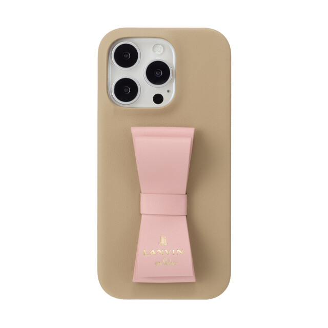 【iPhone16 Pro ケース】Slim Wrap Case Stand & Ring Ribbon (Beige×Pink)