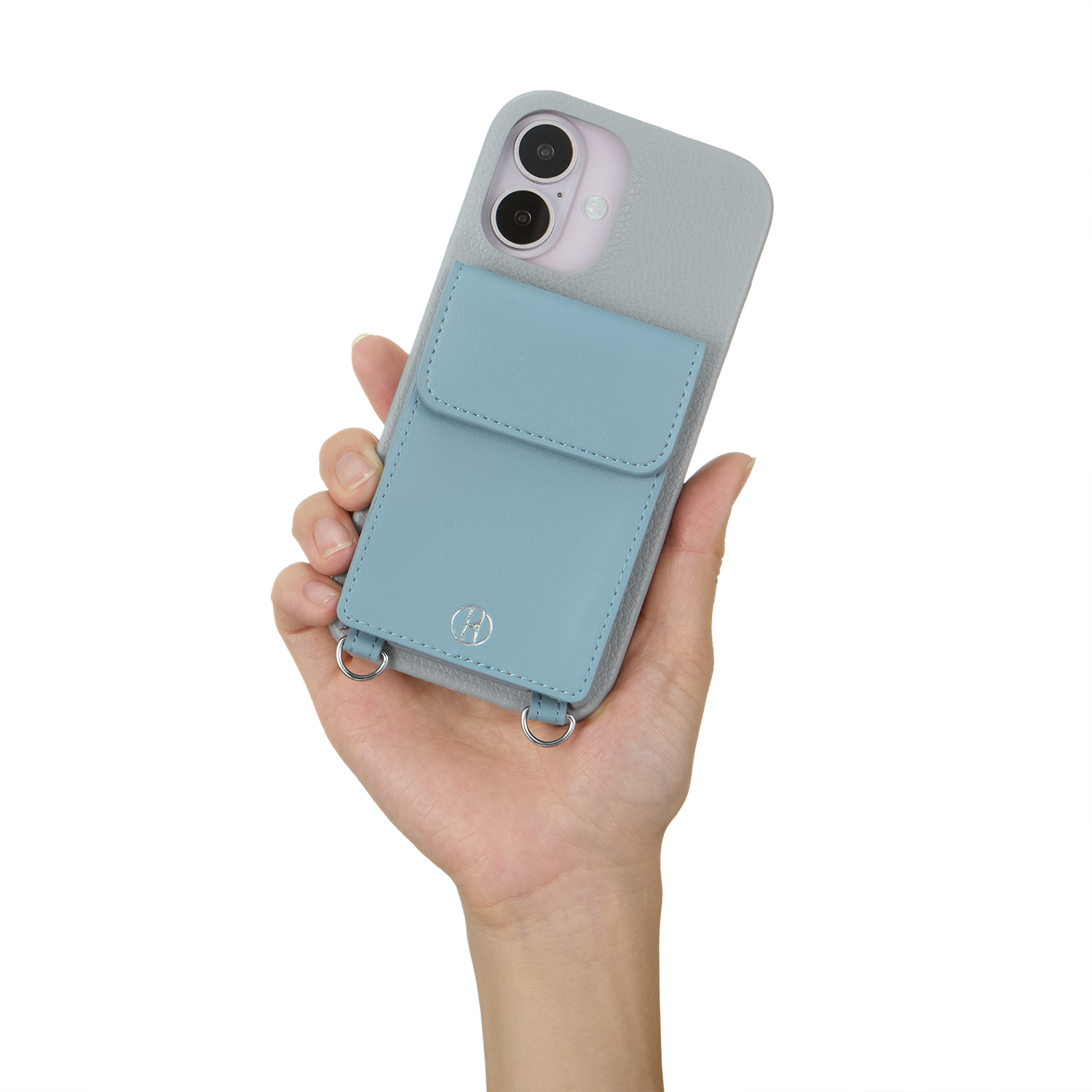 【iPhone16 ケース】Wrap Case with Pouch (Gray×Light Blue)サブ画像