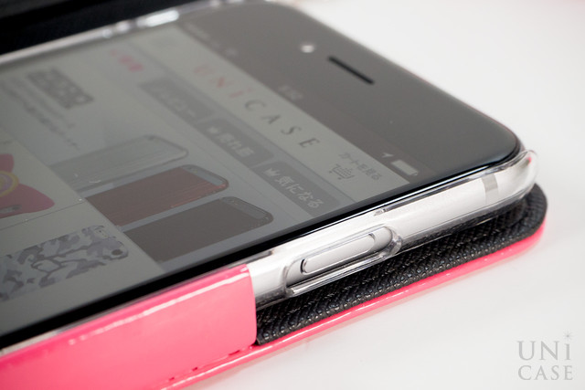 【iPhone6s/6 ケース】イニシャルウォレットケース ”Y” ホワイト for iPhone6s/6のピンク・電源ボタン