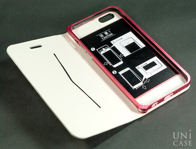 【iPhone6 ケース】Cuoio 白×レッドの見開き