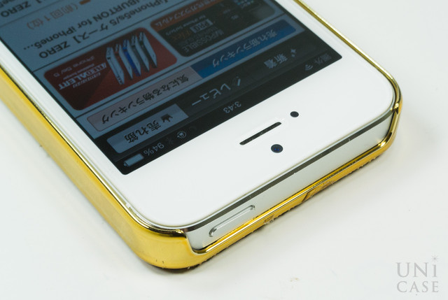 【iPhone5s/5 ケース】フルペーストデコレーションケース Labyrinth Mirror GOLDの電源ボタン