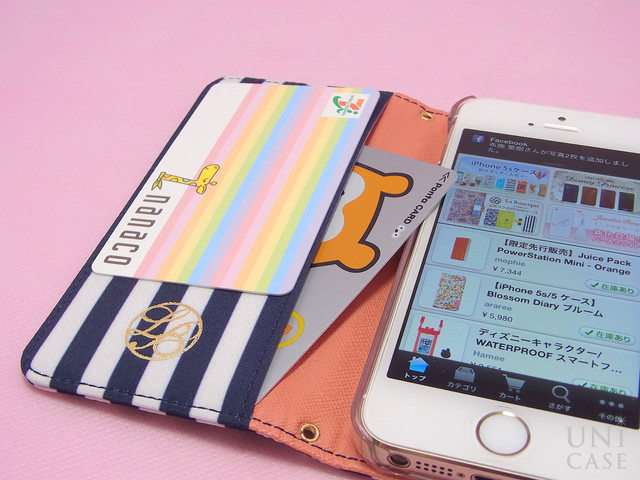 【iPhone5s/5 ケース】La Boutique ストライプ iPhoneケース for iPhone5s/5(NV)のカードポケット